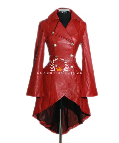 L.B VALENTINA ROT DAMEN DESIGNER MILITÄR ECHT LAMMLEDER KORSETT SCHWANZ MANTEL