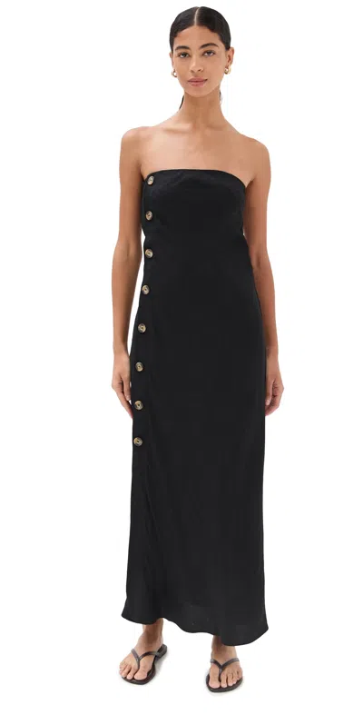 LE BOP STRAPLESS BUTTON MAXI DRESS BLACK