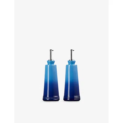 LE CREUSET AZURE BLUE SIGNATURE STONEWARE OIL AND VINEGAR SET