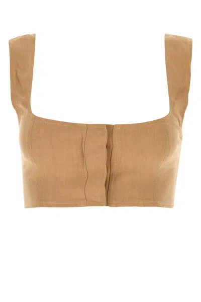 LE KASHA LE KASHA CAMEL LINEN JIRJA CROP TOP
