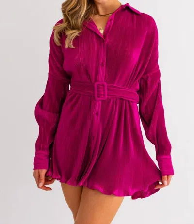 LE LIS PLEATED SHIRT DRESS IN MAGENTA