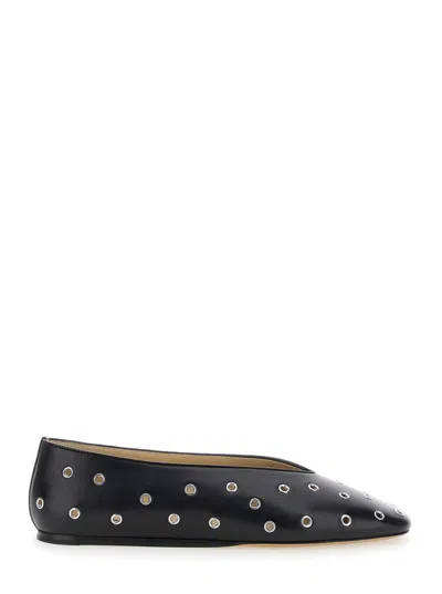 LE MONDE BERYL 'REGENCY' BLACK BALLERINAS WITH EYELETS IN LEATHER WOMAN