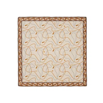 LE PARMENTIER WOMEN'S NEUTRALS HERITAGE CHAIN AND PEARLS SILK SQUARE SCARF - BEIGE