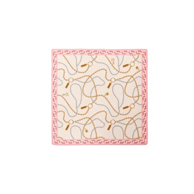 LE PARMENTIER WOMEN'S PINK HERITAGE CHAIN AND PEARLS SILK BANDANA - ROSE