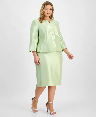 LE SUIT PLUS SIZE COLLARLESS THREE-BUTTON 3/4-SLEEVE JACKET & SLIM SKIMMER SKIRT SET