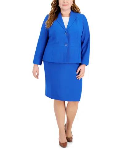 LE SUIT PLUS SIZE CREPE COLLARLESS JACKET & SLIM PENCIL SKIRT SET
