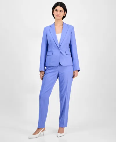 LE SUIT WOMEN'S PINSTRIPED NOTCH-COLLAR ONE-BUTTON JACKET & STRAIGHT-LEG MID-RISE PANTS SET, REGULAR & PETIT