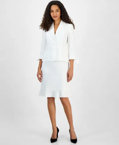 LE SUIT WOMEN'S THREE-BUTTON TIE-CUFF JACKET & FLOUNCE-HEM SKIRT SET, REGULAR & PETITE