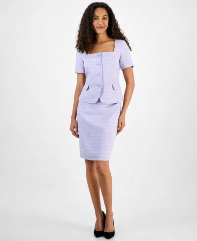LE SUIT WOMEN'S TWEED SQUARE-NECK BUTTON-FRONT JACKET & SLIM SKIRT SET, REGULAR & PETITE