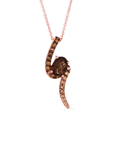 LE VIAN LE VIAN® 14K STRAWBERRY GOLD 0.93 CT. TW. DIAMOND & SMOKY QUARTZ PENDANT NECKLACE