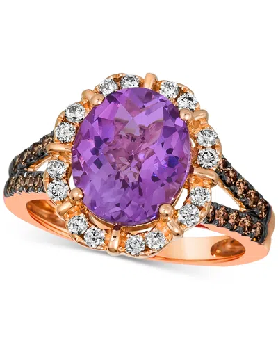 LE VIAN AMETHYST (3-1/4 CT. T.W.), NUDE DIAMOND (1/4 CT. T.W.) & CHOCOLATE DIAMOND (1/3 CT. T.W.) OVAL HALO 