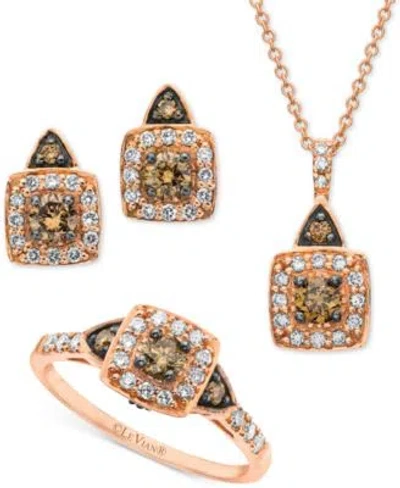 LE VIAN CHOCOLATE BY PETITE LE VIAN CHOCOLATE DIAMOND VANILLA DIAMOND SQUARE HALO JEWELRY COLLECTION IN 14K 
