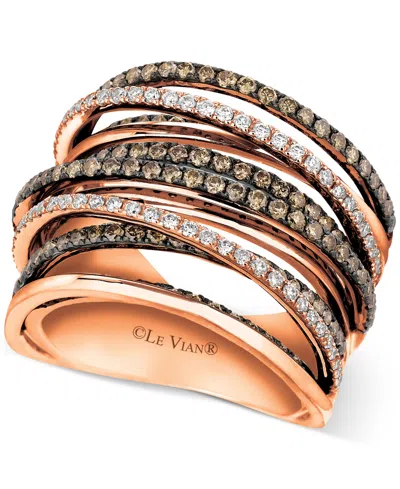 LE VIAN CHOCOLATE DIAMOND & VANILLA DIAMOND WIDE WIDTH MULTIROW CROSSOVER RING (1-3/4 CT. T.W.) IN 14K ROSE 