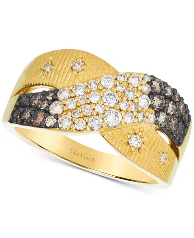 LE VIAN CHOCOLATE OMBRE DIAMOND & NUDE DIAMOND RIBBED CROSSOVER RING (3/4 CT. T.W.) IN 14K GOLD