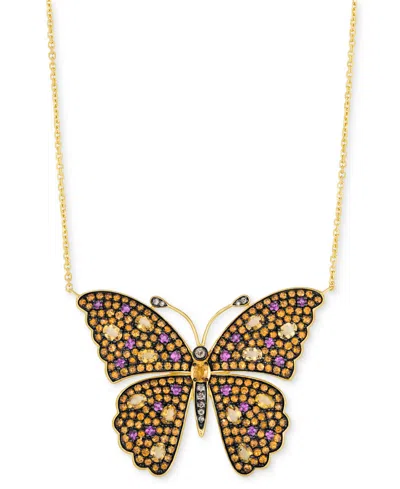 LE VIAN MULTI-GEMSTONE (5-5/8 CT. T.W.) & CHOCOLATE DIAMOND (1/8 CT. T.W.) BUTTERFLY ADJUSTABLE 20" PENDANT 