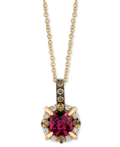 LE VIAN RASPBERRY RHODOLITE (7/8 CT. T.W.) & DIAMOND (1/4 CT. T.W.) HALO 18" PENDANT NECKLACE IN 14K GOLD