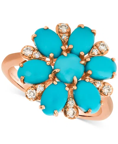 LE VIAN ROBINS EGG BLUE TURQUOISE & NUDE DIAMOND (1/5 CT. T.W.) FLOWER RING IN 14K ROSE GOLD