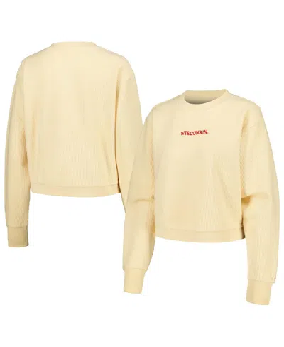LEAGUE COLLEGIATE WEAR WOMEN'S LEAGUE COLLEGIATE WEAR CREAM WISCONSIN BADGERS TIMBER CROPPED PULLOVER SWEATSHIRT