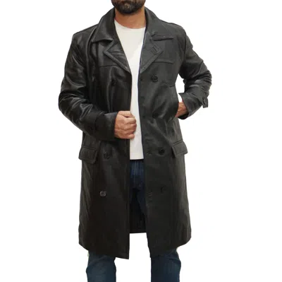 LEATHER STYLES HERREN DR WHO SCHWARZ MILITÄR ZWEIREIHIG U-BOOT LEDER MANTEL 3/4 LANGER MANTEL