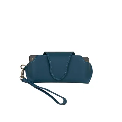 LEATHERE WOMEN'S LEATHER SUNGLASS CASE WITH WRIST STRAP - NAVY BLUE - DENVER