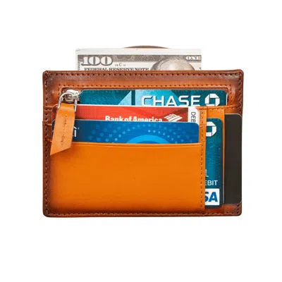 LEATHERE WOMEN'S VIBRANT LEATHER CARD HOLDER WITH ZIPPER POCKET - CARAMEL BROWN - CONCORD