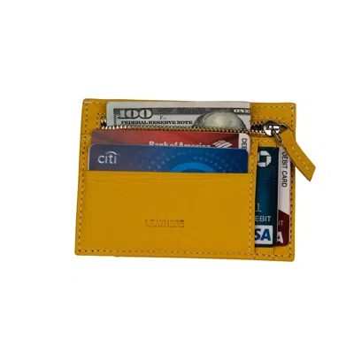 LEATHERE WOMEN'S VIBRANT LEATHER CARD HOLDER WITH ZIPPER POCKET - YELLOW - CONCORD