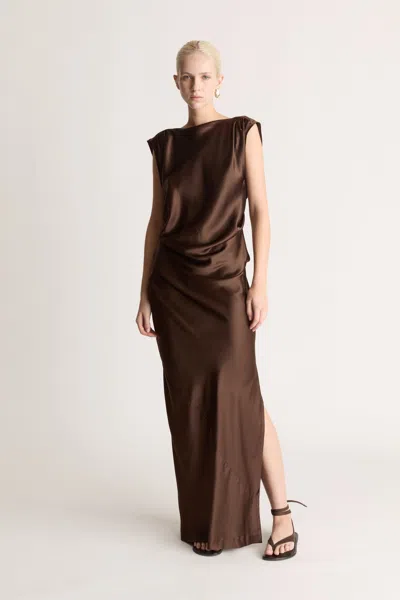 LEE MATHEWS STELLA SILK SATIN DRAPE DRESS
