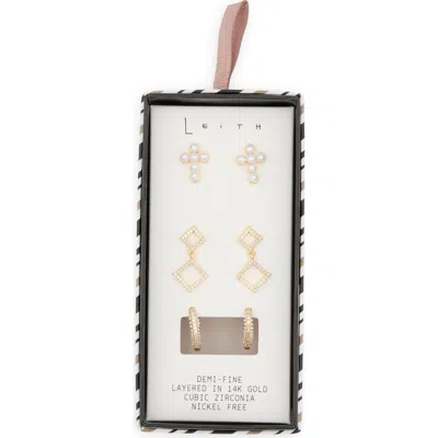 LEITH LEITH 3-PACK FAUX PEARL CROSS EARRINGS