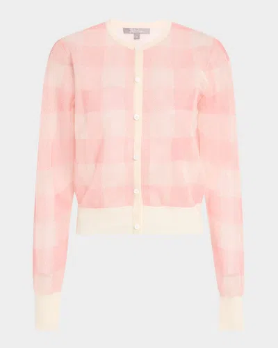 LELA ROSE CHECK CREWNECK CARDIGAN