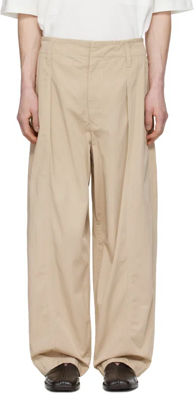 LEMAIRE BEIGE MAXI PLEATED TROUSERS