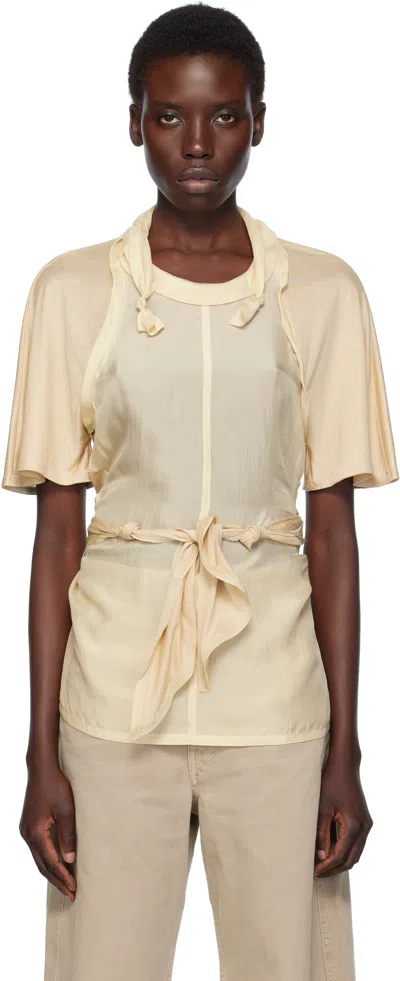 LEMAIRE BEIGE MIXED FABRIC KNOTTED BLOUSE