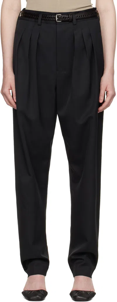 LEMAIRE BLACK PLEATED TAILORED TROUSERS