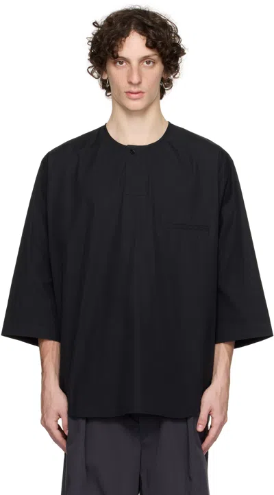 LEMAIRE BLACK SHORT SLEEVE HENLEY