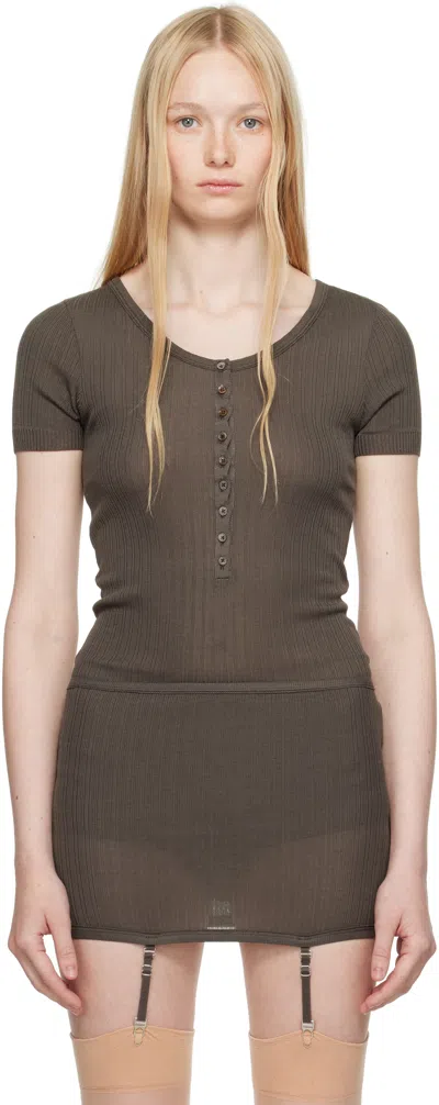 LEMAIRE BROWN BUTTONED RIB BODYSUIT