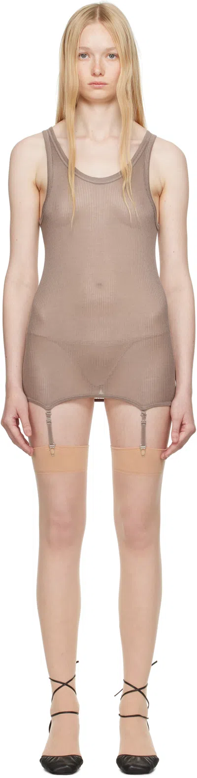 LEMAIRE TAUPE SEAMLESS RIB SUSPENDERS TANK TOP