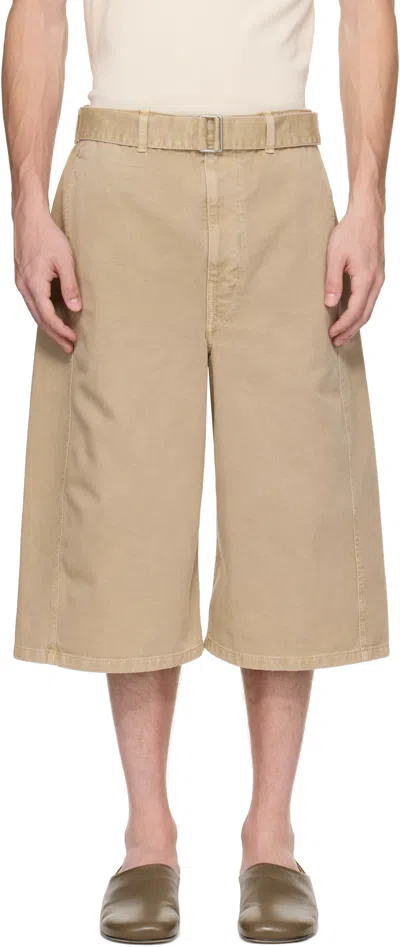 LEMAIRE TAUPE TWISTED DENIM SHORTS