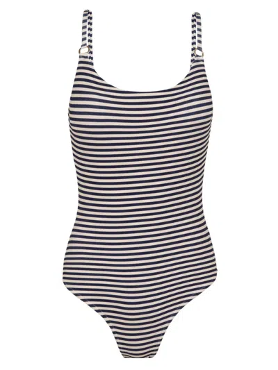 LENNY NIEMEYER STRIPED RING-DETAIL SWIMSUIT