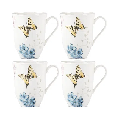 LENOX BUTTERFLY MEADOW HYDRANGEA 4 PIECE MUG SET