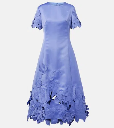 LEO LIN CAROLINE FLORAL-APPLIQUÉ SATIN MIDI DRESS