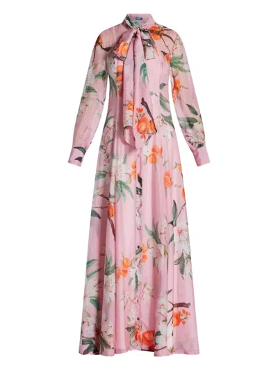 LEO LIN LILITH FLORAL-PRINT BOW-NECK DRESS
