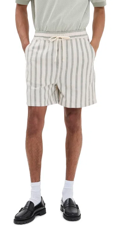 LES DEUX LAWSON STRIPE SHORTS IVORY/CHIVE GREEN