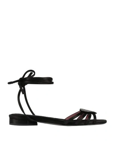 LES PETITS JOUEURS LES PETITS JOUEURS WOMAN SANDALS BLACK SIZE 7.5 TEXTILE FIBERS