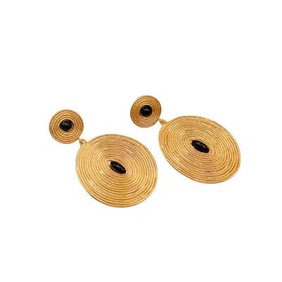 LES REINES WOMEN'S BLACK / GOLD THE MAJESTIC - STATEMENT EARRINGS 24K GOLD PLATED