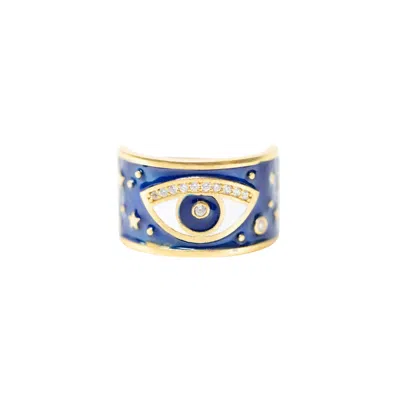 LES REINES WOMEN'S BLUE EYE OF THE ISTANBUL - EVIL EYE RING 24K GOLD PLATED
