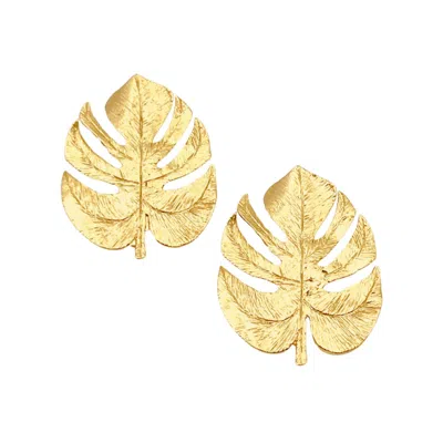 LES REINES WOMEN'S THE GRAND LEAF - STATEMENT HAMMERED EARRINGS 24K GOLD PLATED