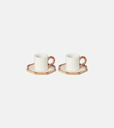 LES-OTTOMANS BAMBOO SET OF 2 ESPRESSO CUPS AND SAUCERS