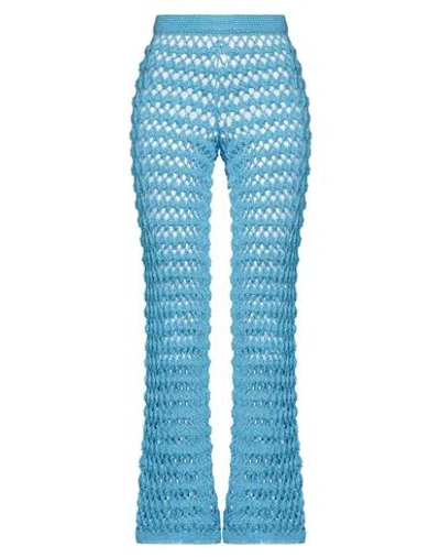 LETANNE LETANNE WOMAN PANTS AZURE SIZE M COTTON, SILK