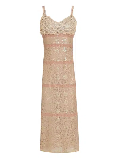 LETHICIA BRONSTEIN LACE-INSERT PEARL-EMBELLISHMENT MIDI DRESS
