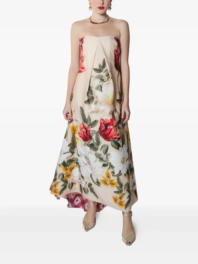 LETHICIA BRONSTEIN MARIGOLD DOUBLE-PRINT STRAPLESS MAXI DRESS