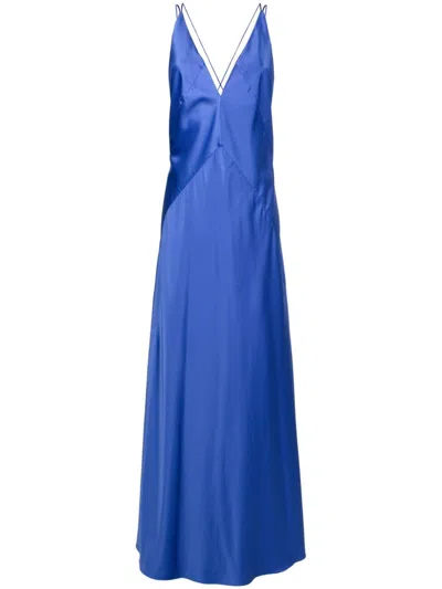 LETHICIA BRONSTEIN SATIN-FINISH V-NECK GOWN